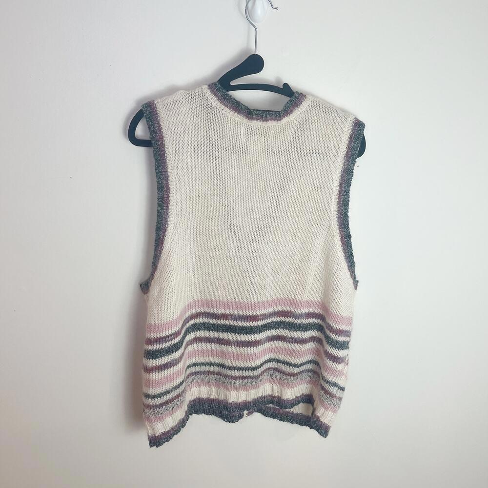 St. John's Bay Sweater Vest XL Cream Pink Fair Isle Knit Button Front V-Neck - Picture 7 of 8